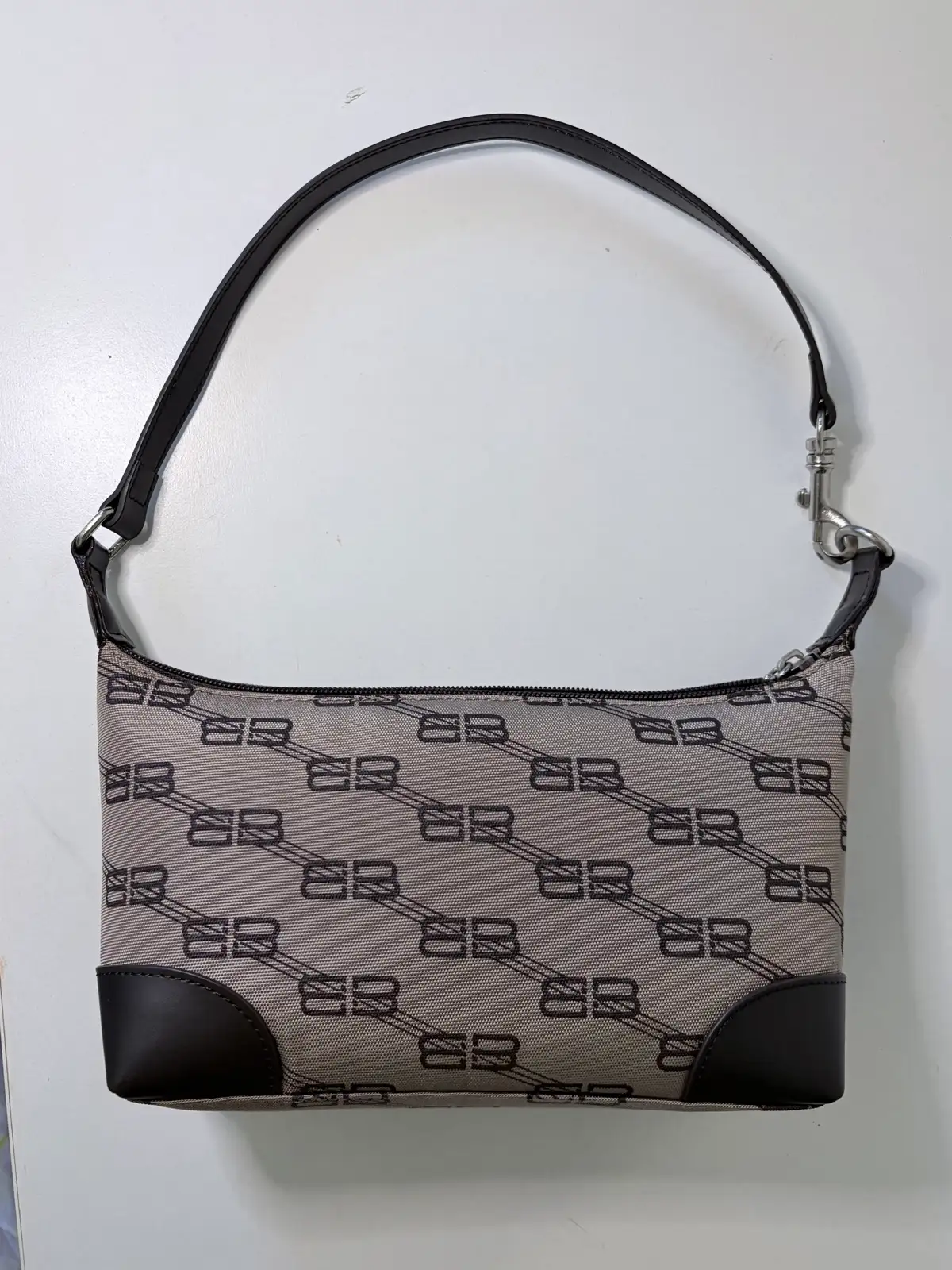 Authentic Balenciaga BB Brown Monogram Canvas Leather Trim Small Shoulder Bag – photo 10