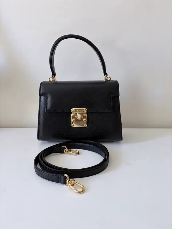 Fendi Vintage Selleria Structured Black Calfskin Top‑Handle Bag (1998–2003)