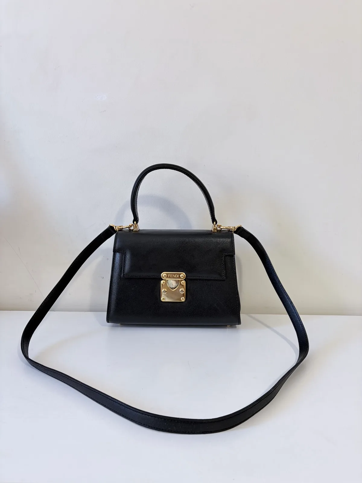 Fendi Vintage Selleria Structured Black Calfskin Top‑Handle Bag (1998–2003) – photo 5