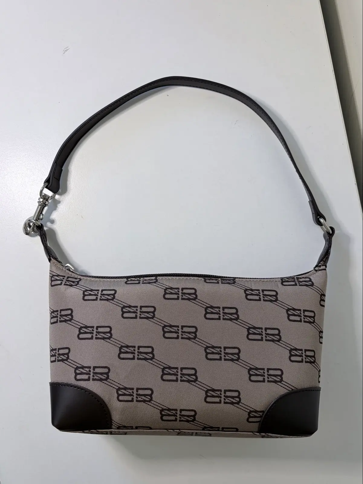 Authentic Balenciaga BB Brown Monogram Canvas Leather Trim Small Shoulder Bag – photo 9
