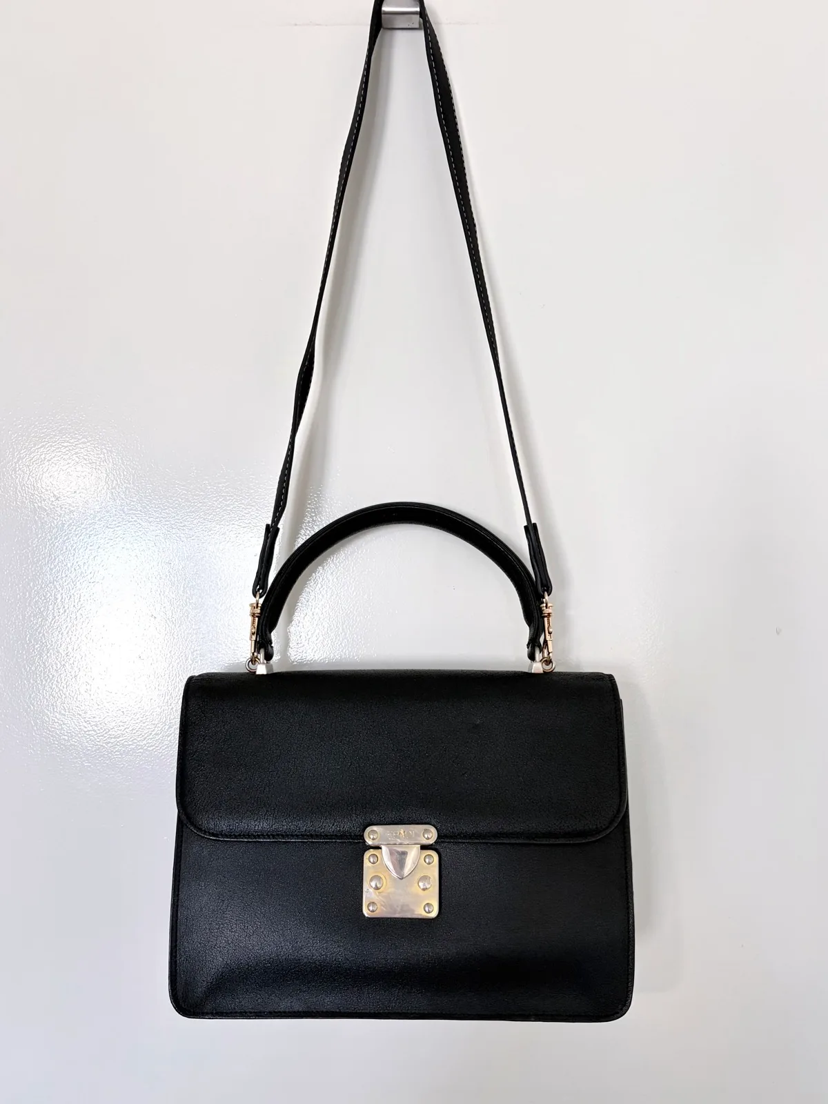 Authentic Vintage Fendi Structured Black Textured Leather Two-Way Handbag – photo 3