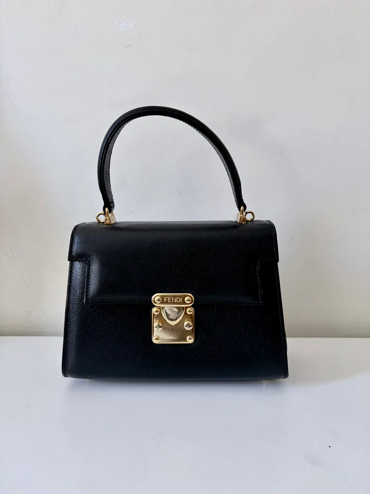 Fendi Vintage Selleria Structured Black Calfskin Top‑Handle Bag (1998–2003) – photo 4