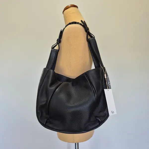 Aje Briar Medium Black Leather Logo Trim Satchel Shoulder Bag