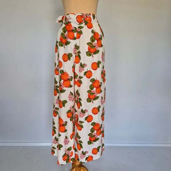 Princess Highway Multicolour Orange Blossom Linen Blend Wide Leg Pants Size 16