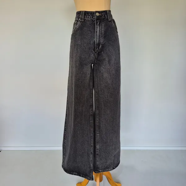 Dissh Faded Black Denim High Rise Wide Leg Jeans Size 16
