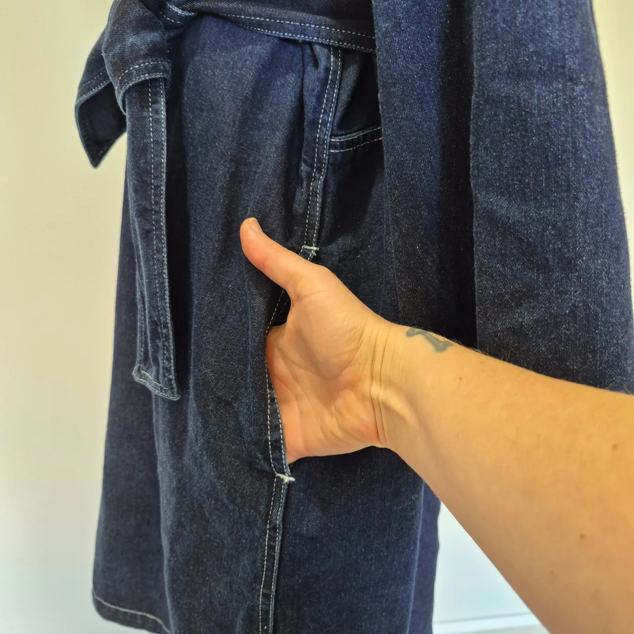 Kowtow Technique Dark Blue Denim Mini Dress with Belt Size L – photo 5