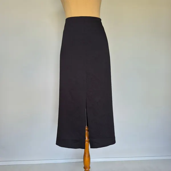 Veronika Maine Edit Black Textured Satin Split Midi Skirt Size 16