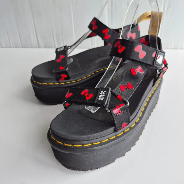Hello Kitty x Doc Martens Limited Edition Black Vegan Platform Sandals Size 38