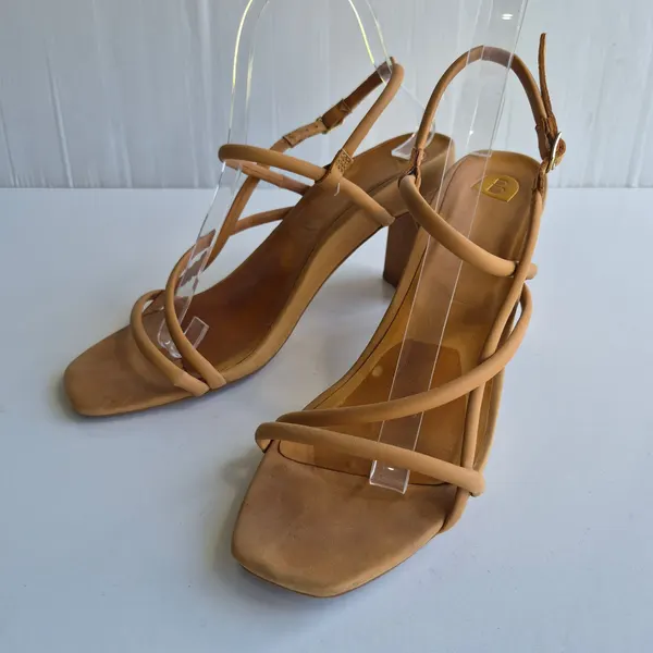 Bared Godwit Tan Brown Strappy Open Toe Block Heels Size 41