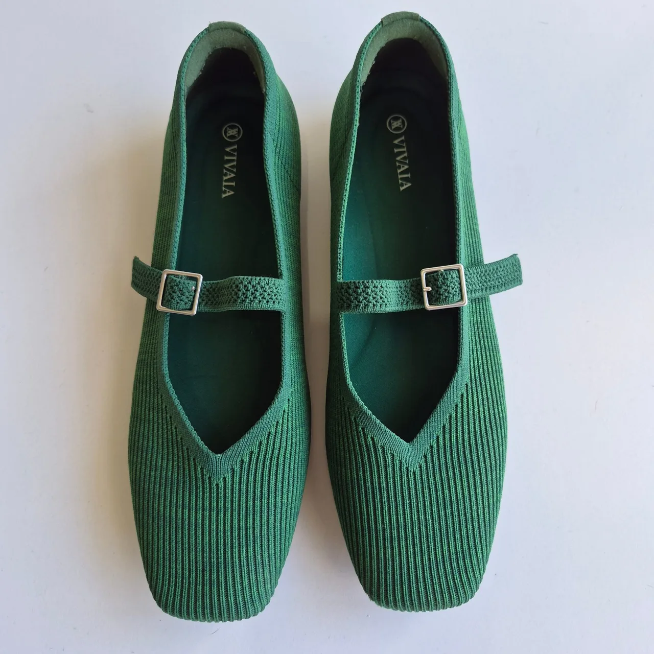 Vivaia Margot Green Knitted Square Toe Mary-Jane Flats Size 43 — photo 2