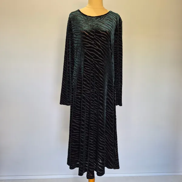 Gorman Semi-Sheer Green Burned Velvet Tiger Stripe Midi Dress Size 16