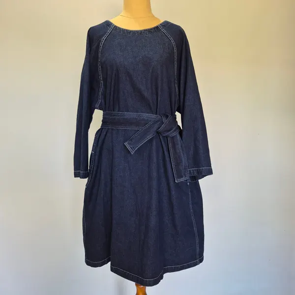 Kowtow Technique Dark Blue Denim Mini Dress with Belt Size L