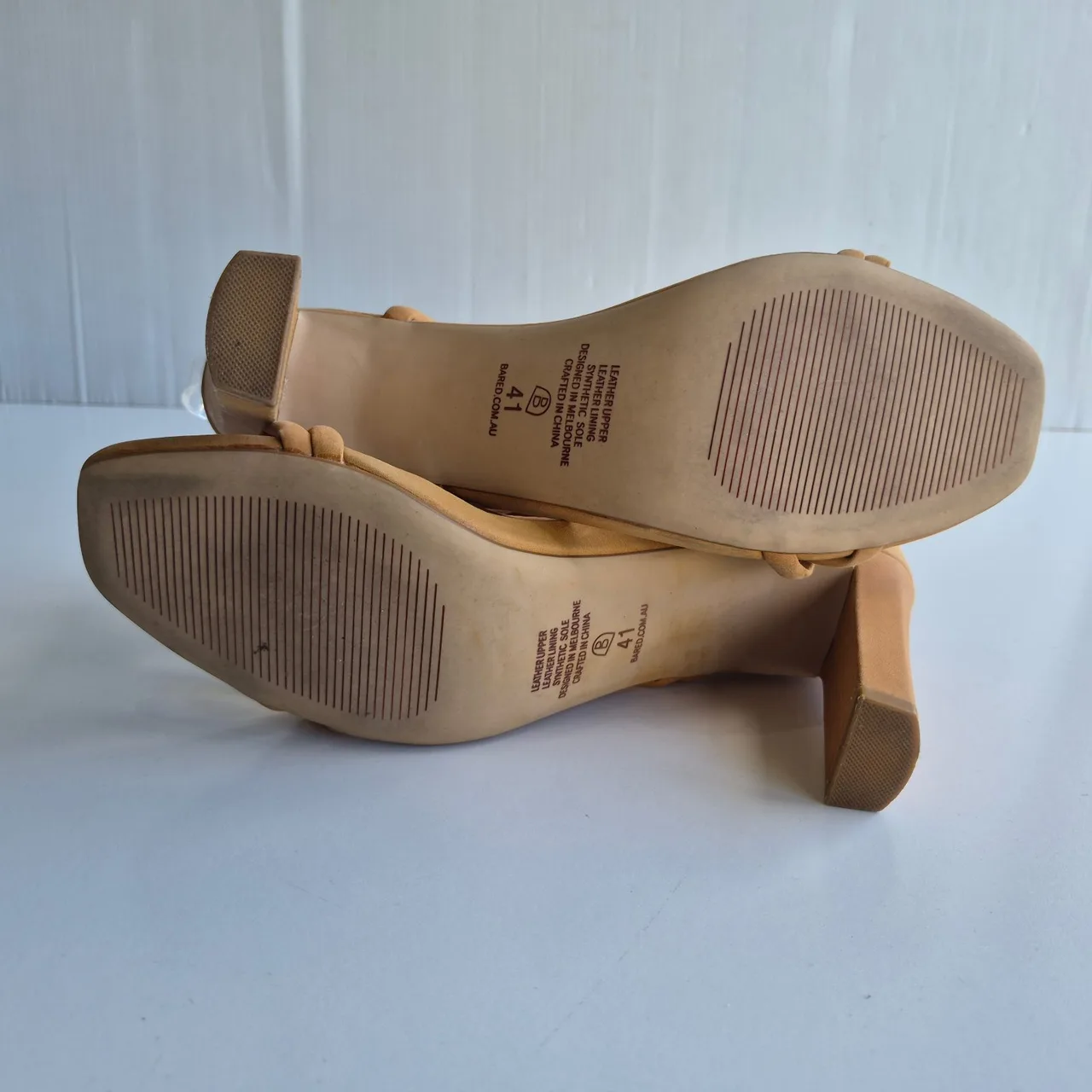 Bared Godwit Tan Brown Strappy Open Toe Block Heels Size 41 — photo 6