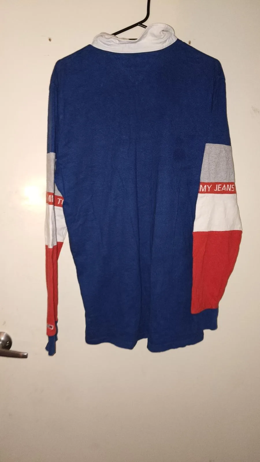 Tommy Jeans Colorblock Long Sleeve Rugby Shirt Navy Red White Men's Size – photo 3