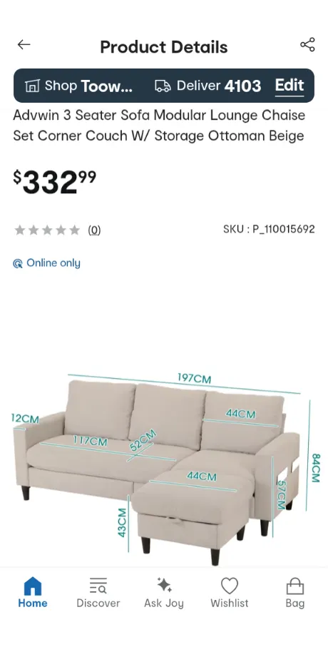 ADVIN Sofa Ottoman 3 seater unused unopened and sealed RRP $332