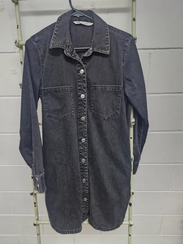 Zara Black Denim Shirt Dress