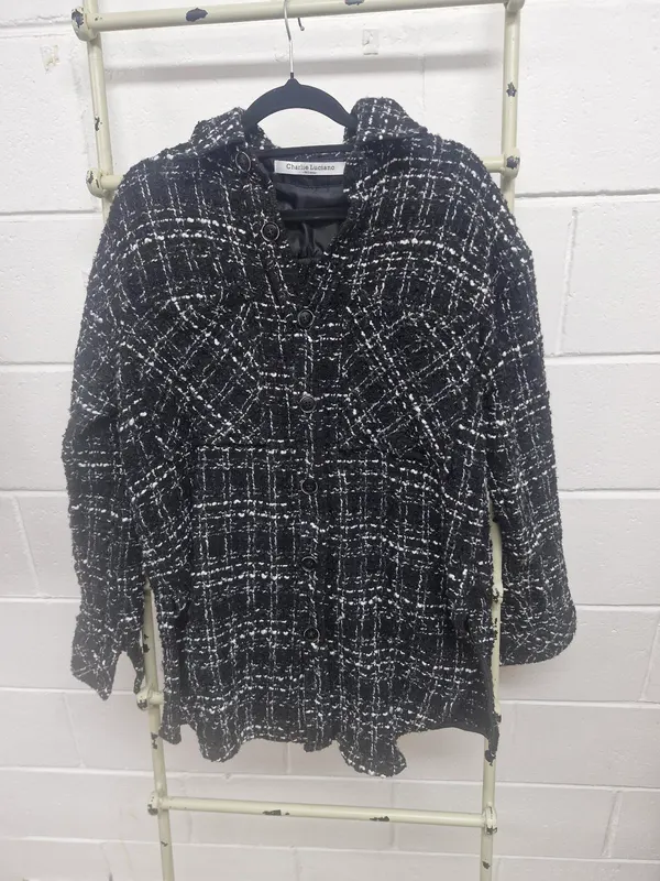 Charlie Luciano Milano Black and White Textured Tweed Shirt Jacket