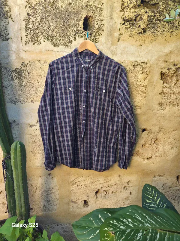 RVCA Navy Check Long Sleeve Shirt