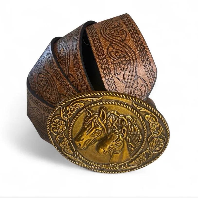 Western Brown Belt with Double Horse Head Buckle — photo 5