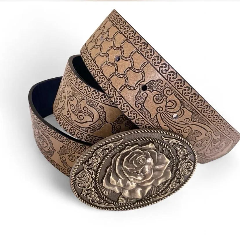 Western Embossed Belt Light Gold Tone Buckle — photo 2