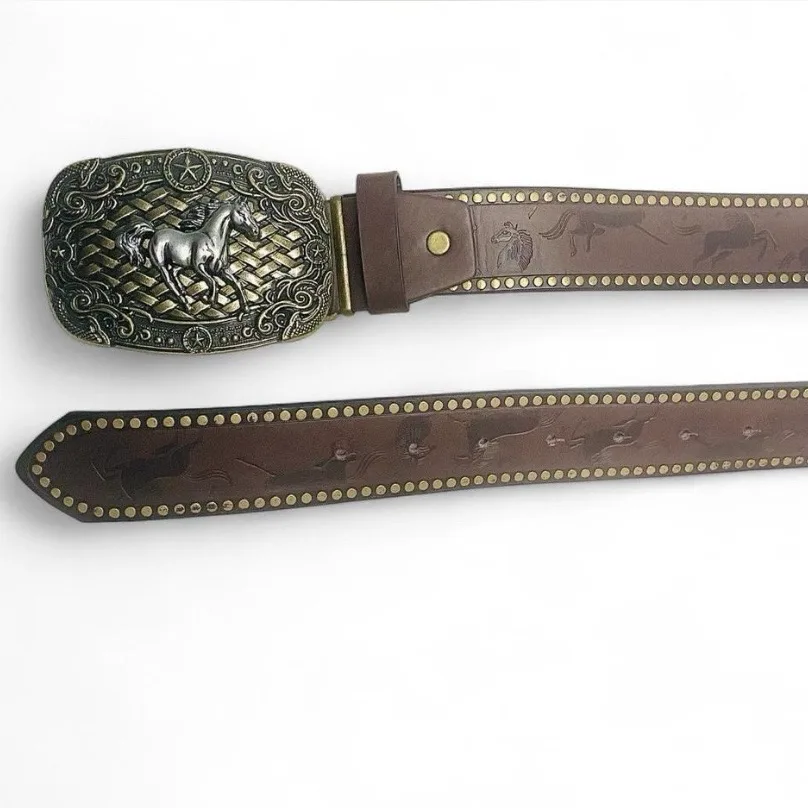 Western Embossed Belt Ornate Galloping Horse Buckle — photo 4