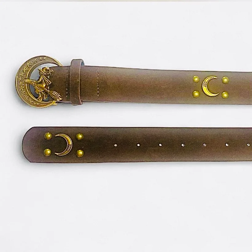 Whimsigoth Brown Suedette Witchy Belt Crescent Moon & Witch Buckle BNWT – photo 4