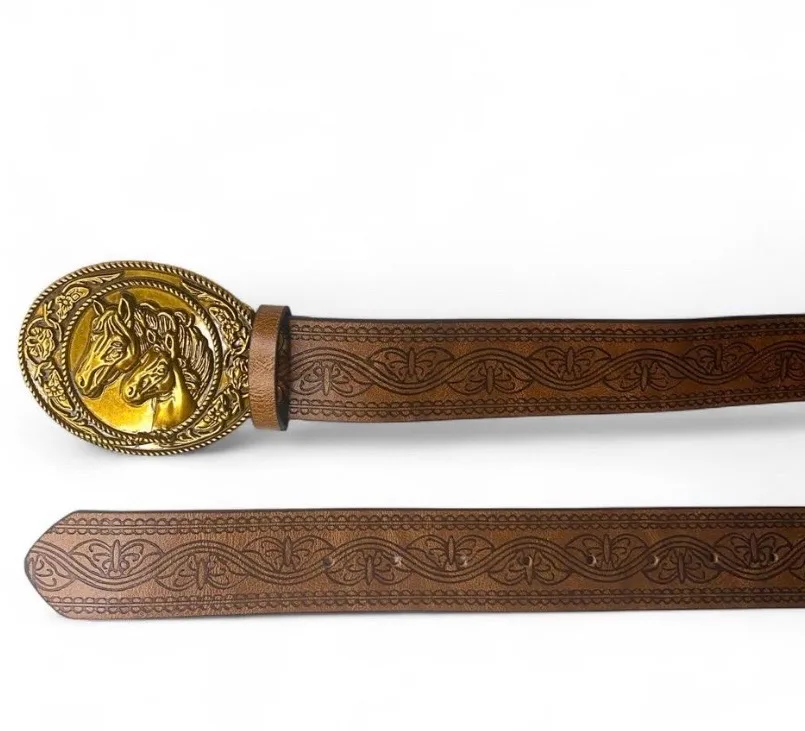 Western Brown Belt with Double Horse Head Buckle — photo 3