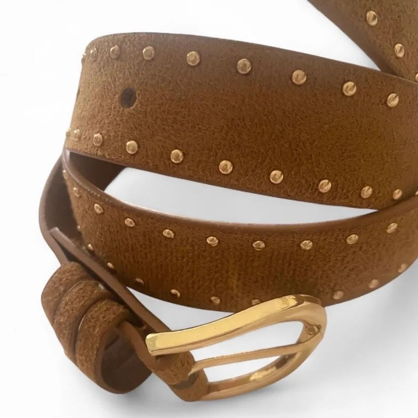 Western Style Camel Coloured Faux Suede Studded Belt — photo 5