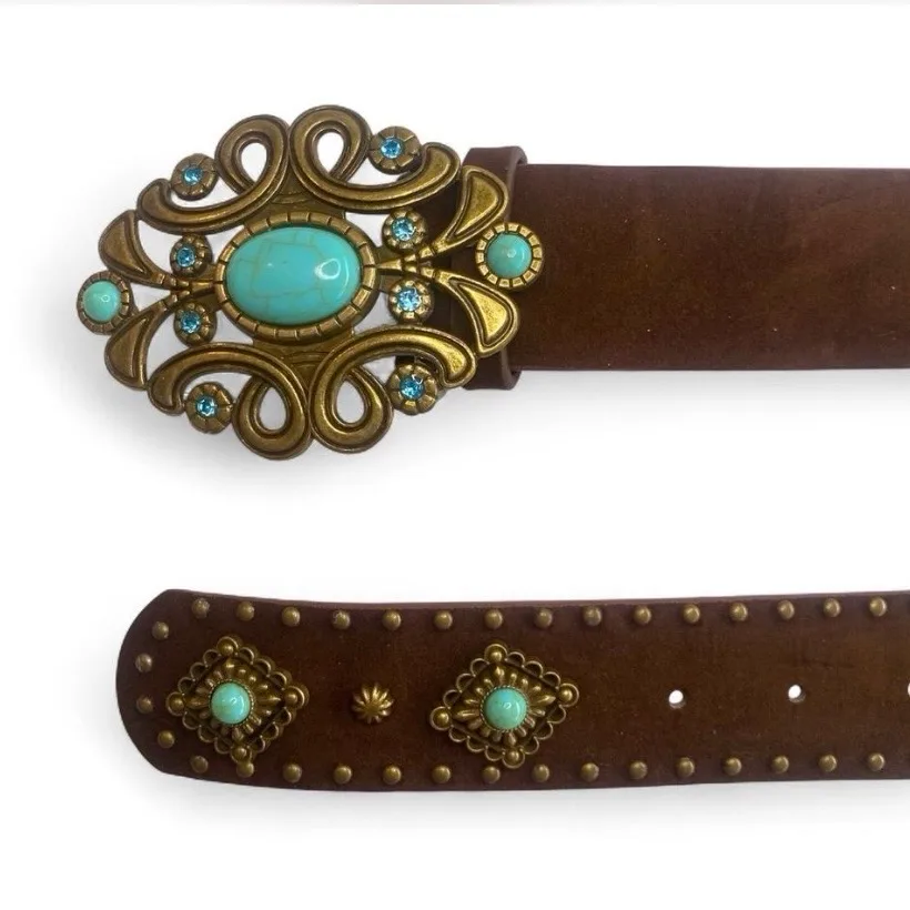 Vintage-Style Western Turquoise Concho Belt Brown – photo 4
