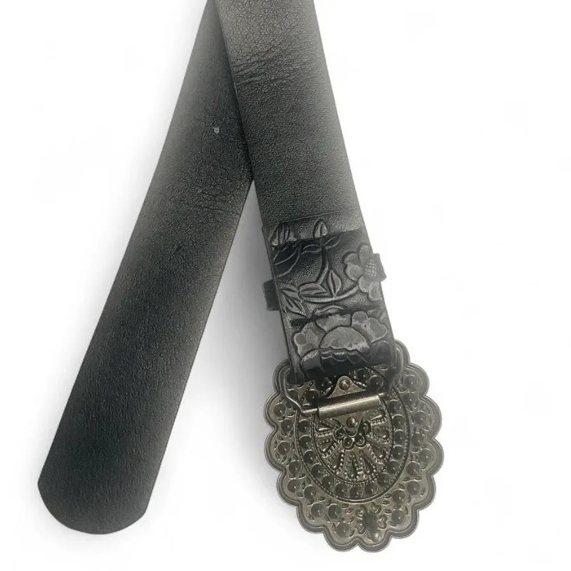 Vintage-Style Western Floral Embossed Belt with Oval Rhinestone Buckle – photo 8