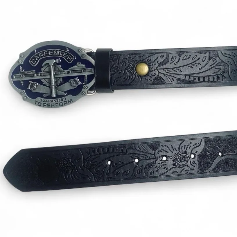 Custom Leather Belt & Carpenter Buckle — photo 3