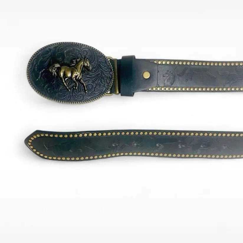 Western Embossed Belt Golden Horse on Black Buckle — photo 3