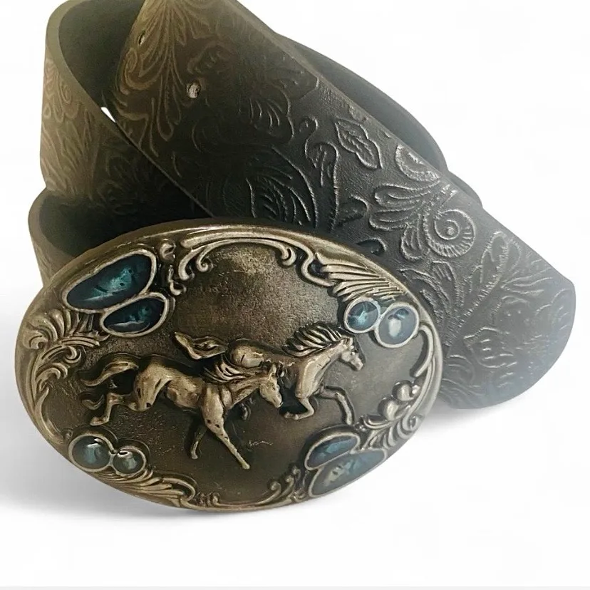 Western Embossed Belt Silver-Tone Horses Buckle — photo 2