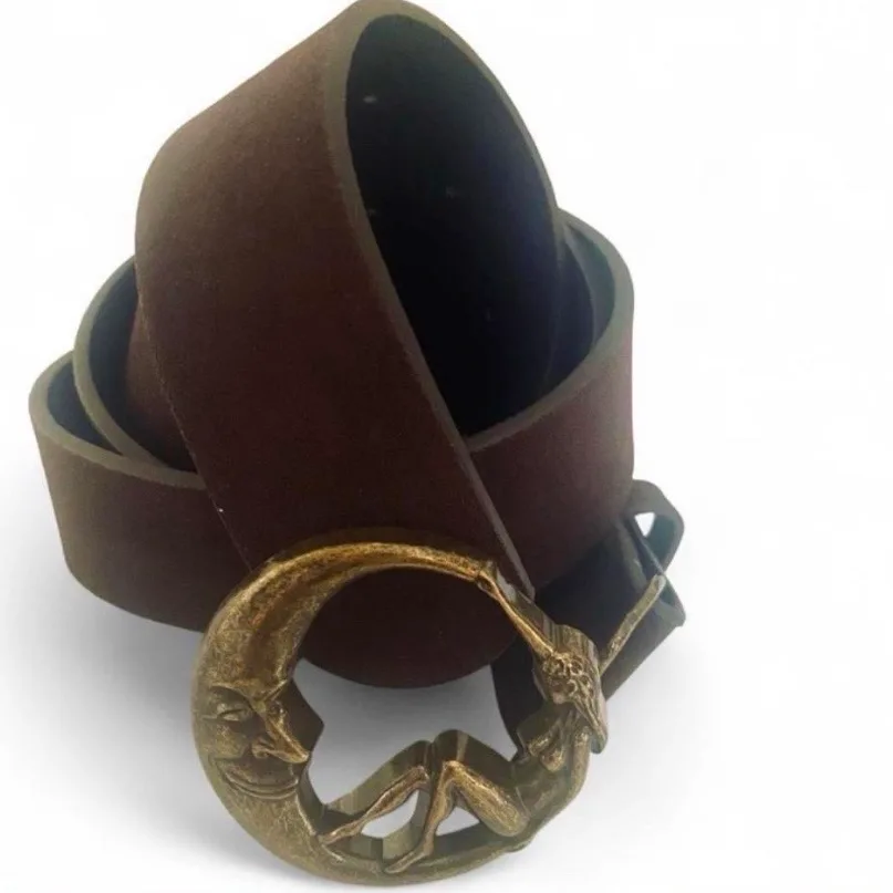 Vintage Style Celestial Man in the Moon & Nymph Buckle Belt Brown Suedette BNWT – photo 6