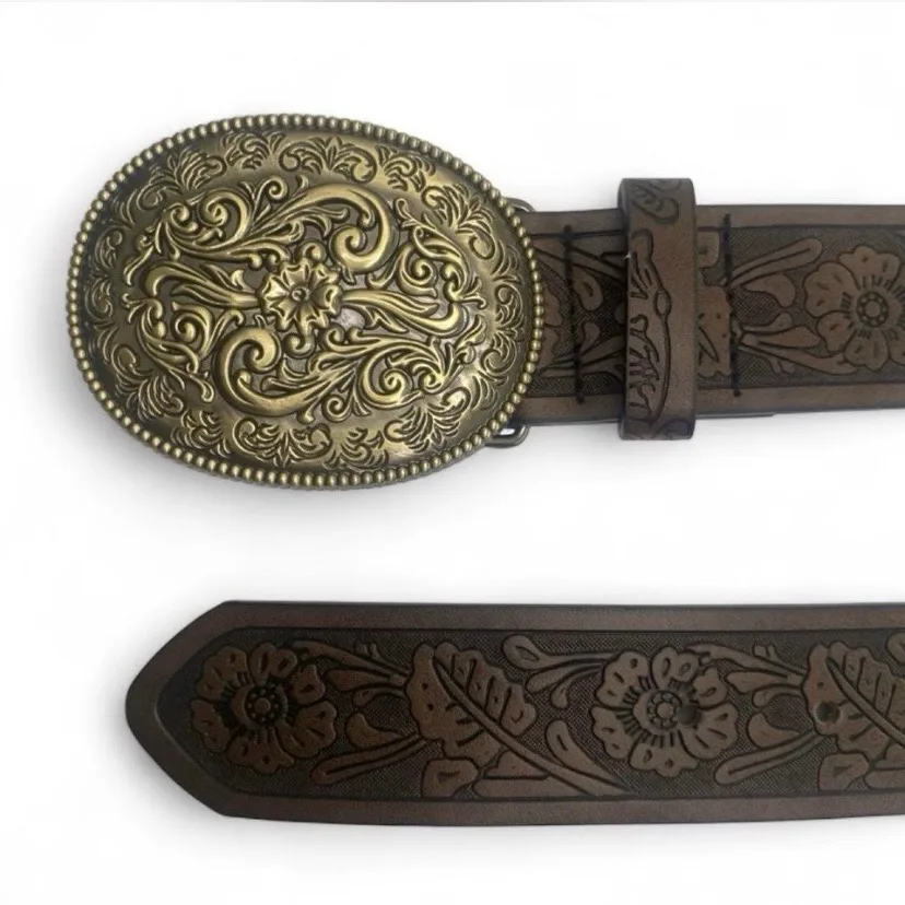 Western Style Embossed Belt Soft Gold-Tone Buckle – photo 2