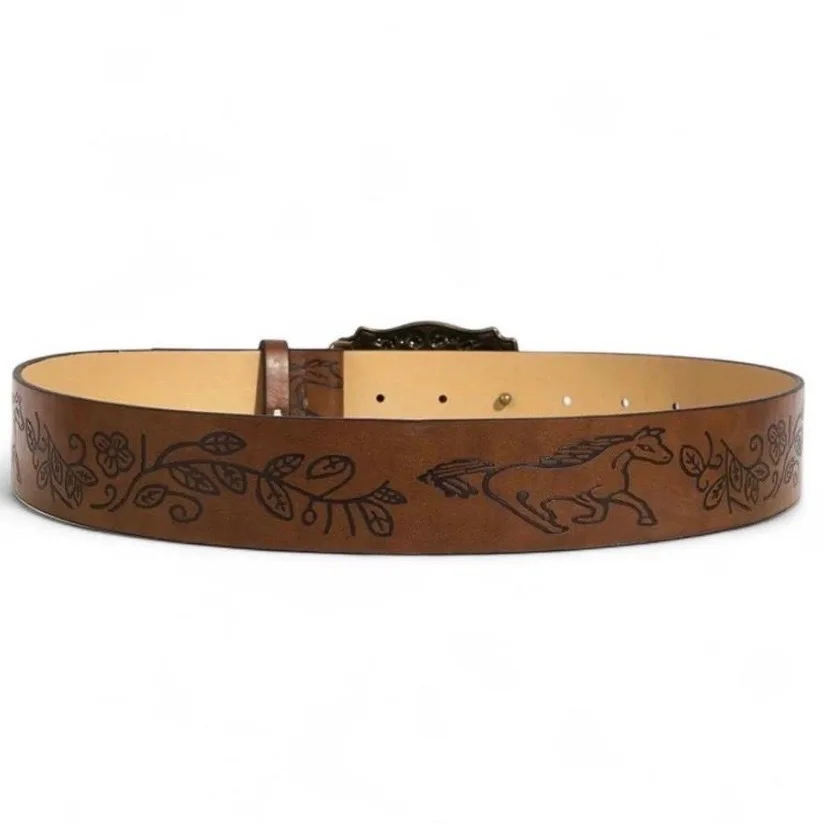 Western Style Embossed Belt Bronze-Tone Horse Buckle — photo 4
