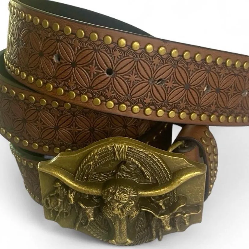 Western Belt Embossed Brass-Tone longhorn buckle — photo 2