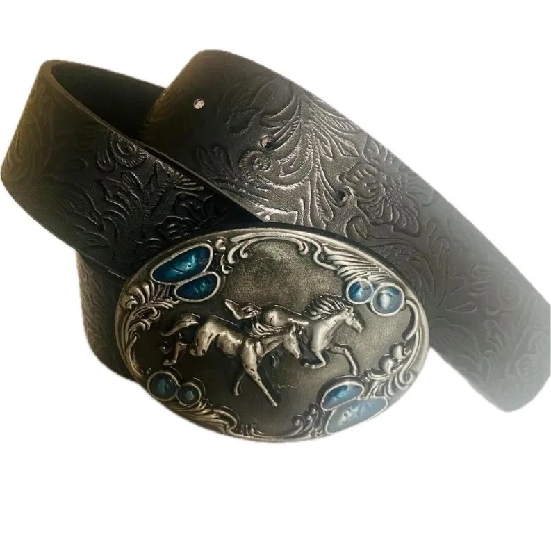 Western Embossed Belt Silver-Tone Horses Buckle — photo 6