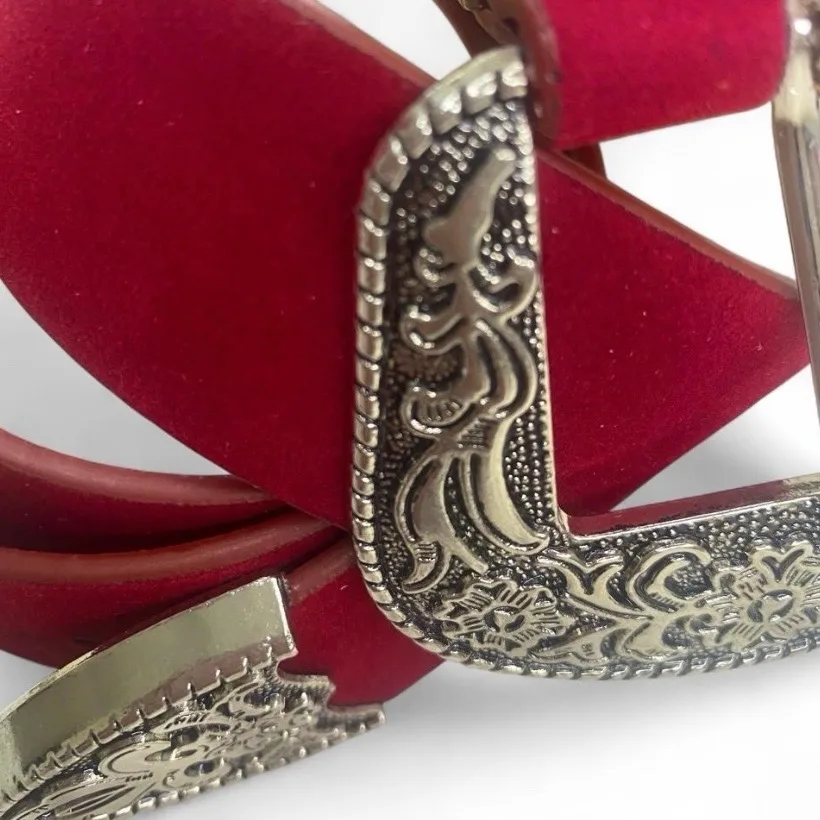 Western Red Velvet Belt Ornate Silver-Tone Buckle – photo 6