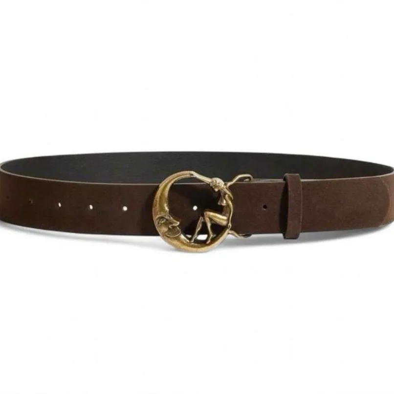 Vintage Style Celestial Man in the Moon & Nymph Buckle Belt Brown Suedette BNWT – photo 5