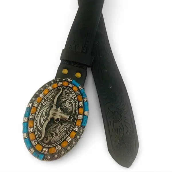 South-Western Style Tooled Belt Nocona Style Buckle