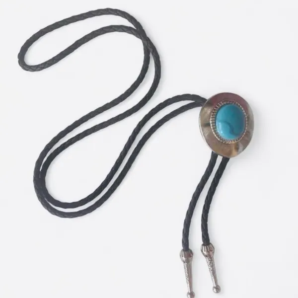 Western Bolo Tie Turquoise in Silver-Tone Setting