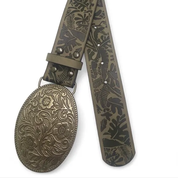 Western Style Belt Silver-Tone Buckle