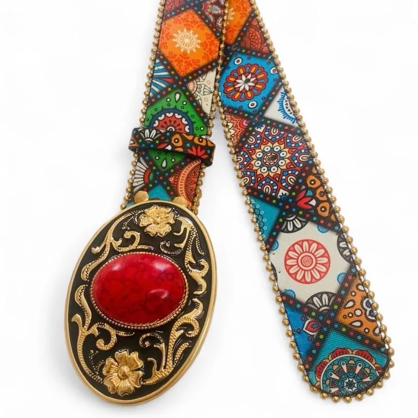Boho Multicoloured Belt with Red Stone Buckle – photo 3