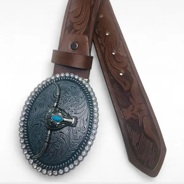 Western Embossed Belt Longhorn Buckle