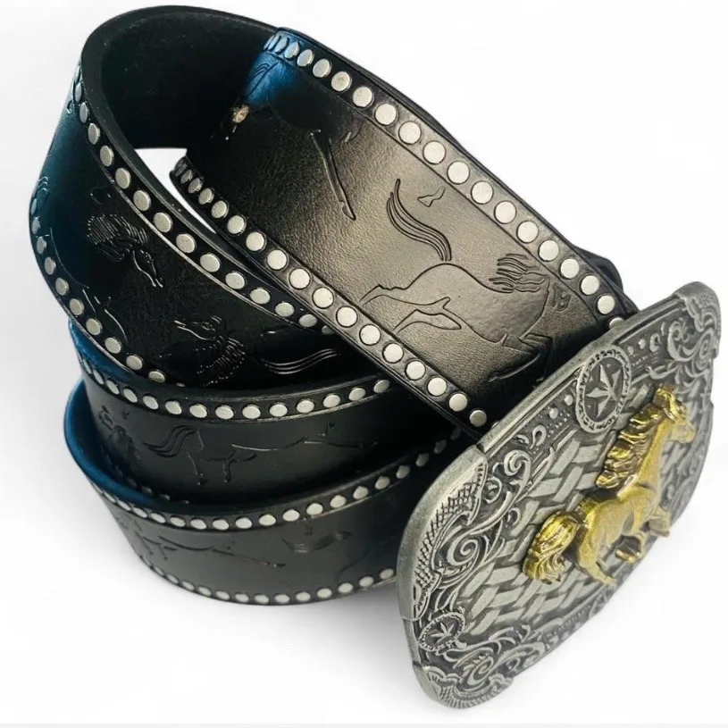Western Embossed Belt Ornate Galloping Horse Buckle — photo 5