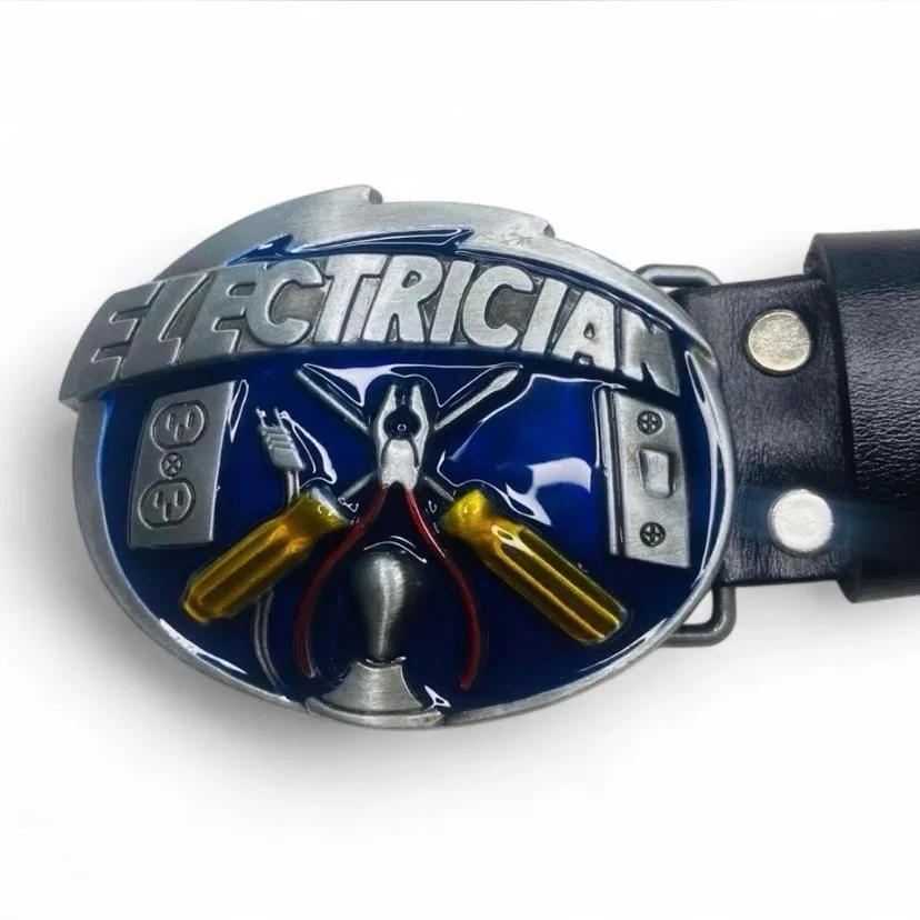 Custom Leather Belt Electrician Buckle — photo 4