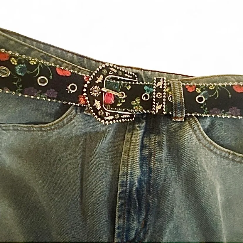 Black & floral print belt western style buckle — photo 4