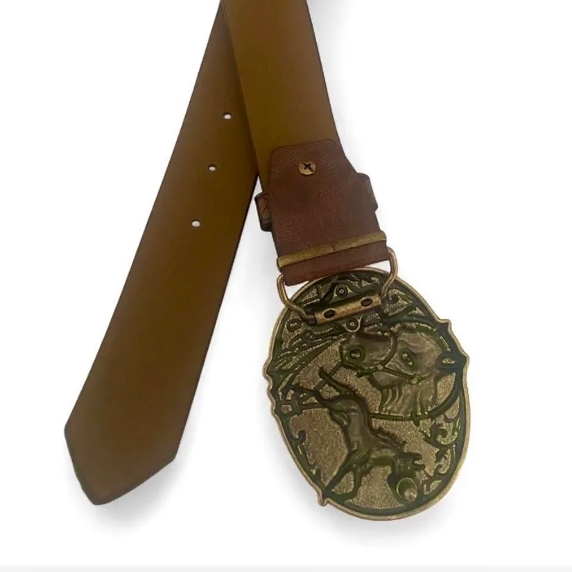 Western tooled belt, brown with brass-toned horse buckle NEW — photo 4