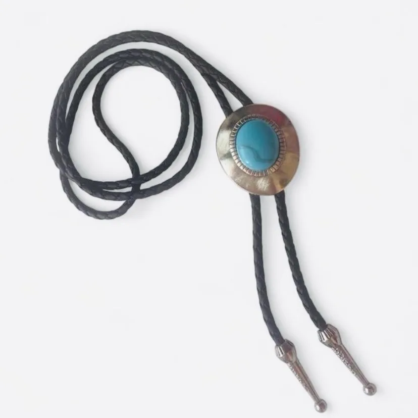Western Bolo Tie Turquoise in Silver-Tone Setting – photo 4